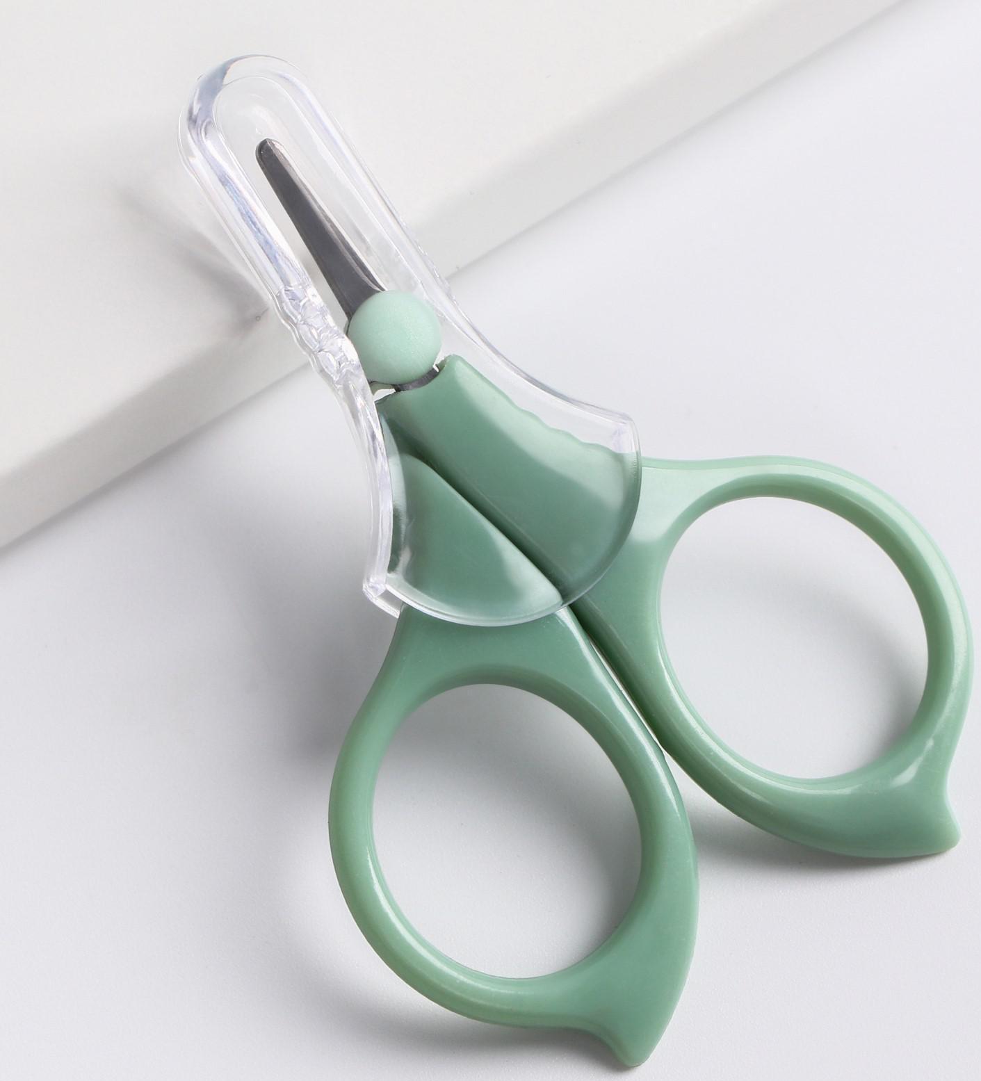 Ножницы детские, маникюрные, с колпачком, цвет зеленый