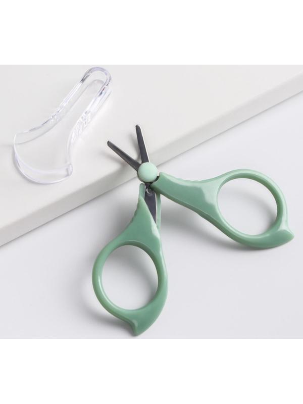 Ножницы детские, маникюрные, с колпачком, цвет зеленый