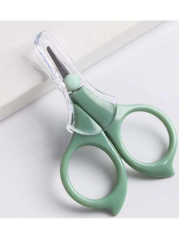 Ножницы детские, маникюрные, с колпачком, цвет зеленый