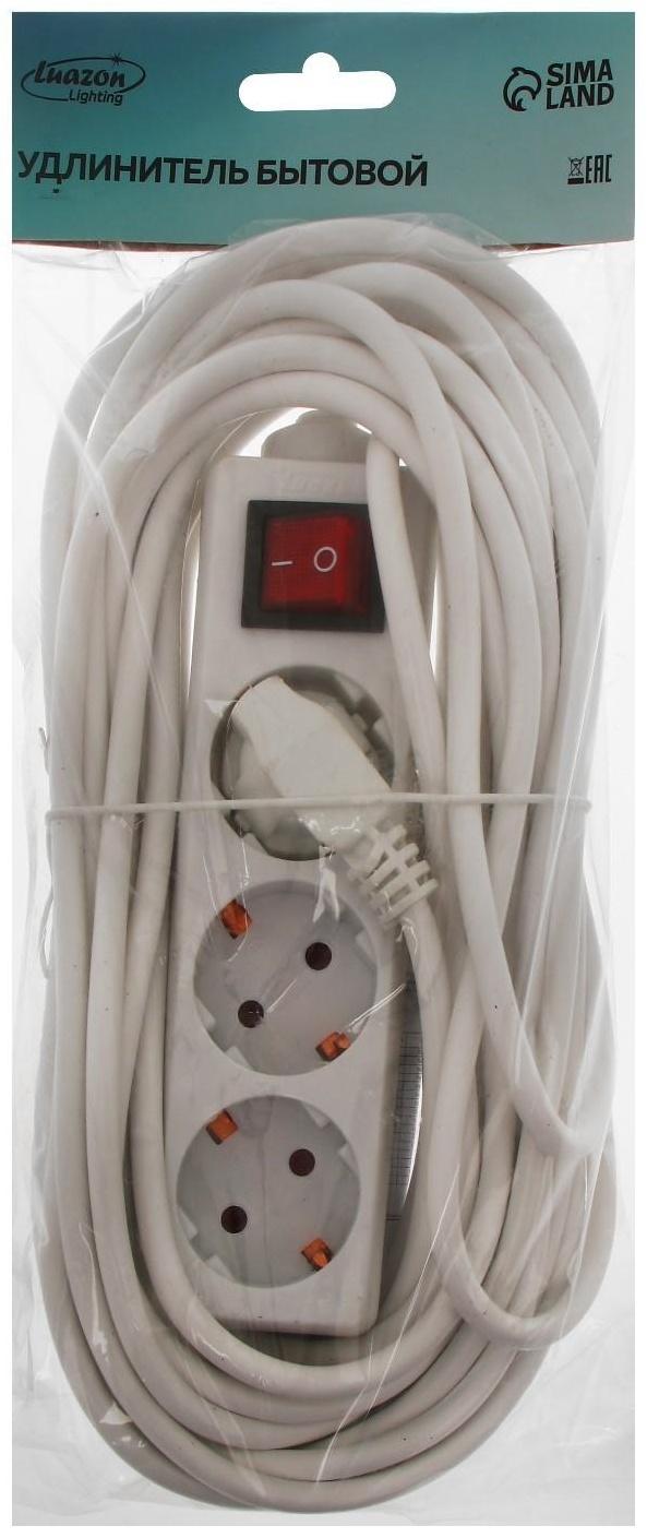 Удлинитель Luazon Lighting, 3 розетки, 10 м, 6 А, 1300 Вт, 3х0.75 мм2, с з/к, с выкл., Б