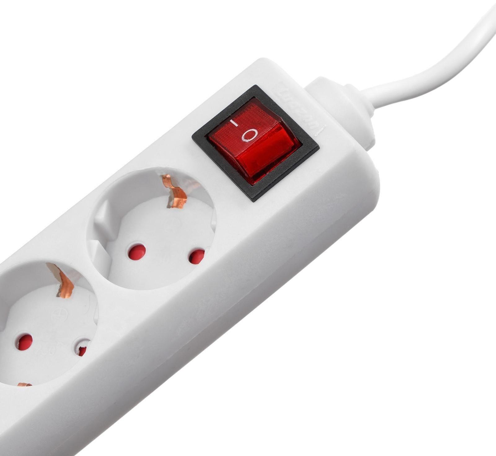 Удлинитель Luazon Lighting, 3 розетки, 10 м, 6 А, 1300 Вт, 3х0.75 мм2, с з/к, с выкл., Б
