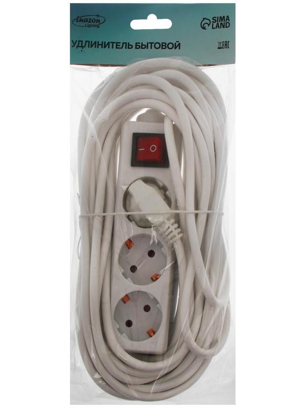 Удлинитель Luazon Lighting, 3 розетки, 10 м, 6 А, 1300 Вт, 3х0.75 мм2, с з/к, с выкл., Б