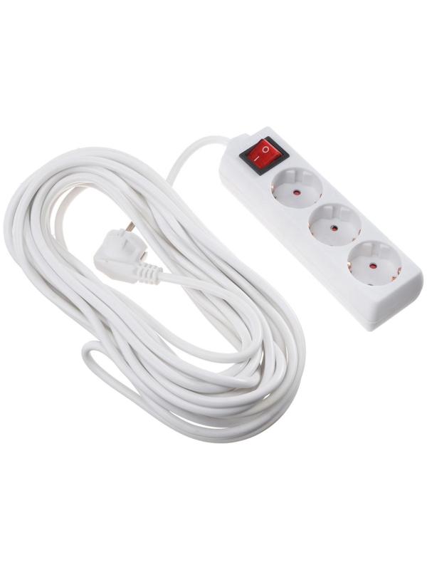 Удлинитель Luazon Lighting, 3 розетки, 10 м, 6 А, 1300 Вт, 3х0.75 мм2, с з/к, с выкл., Б