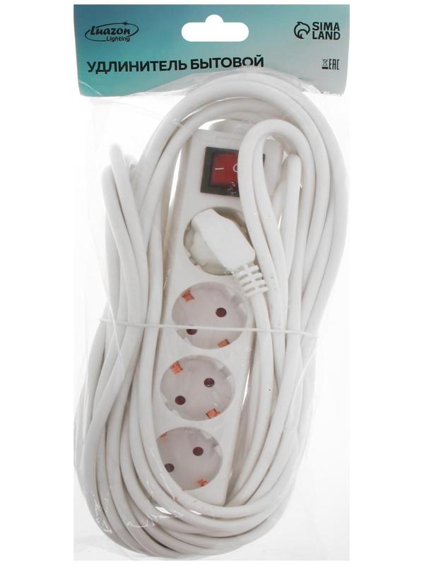 Удлинитель Luazon Lighting, 4 розетки, 10 м, 6 А, 1300 Вт, 3х0.75 мм2, с з/к, с выкл., Б