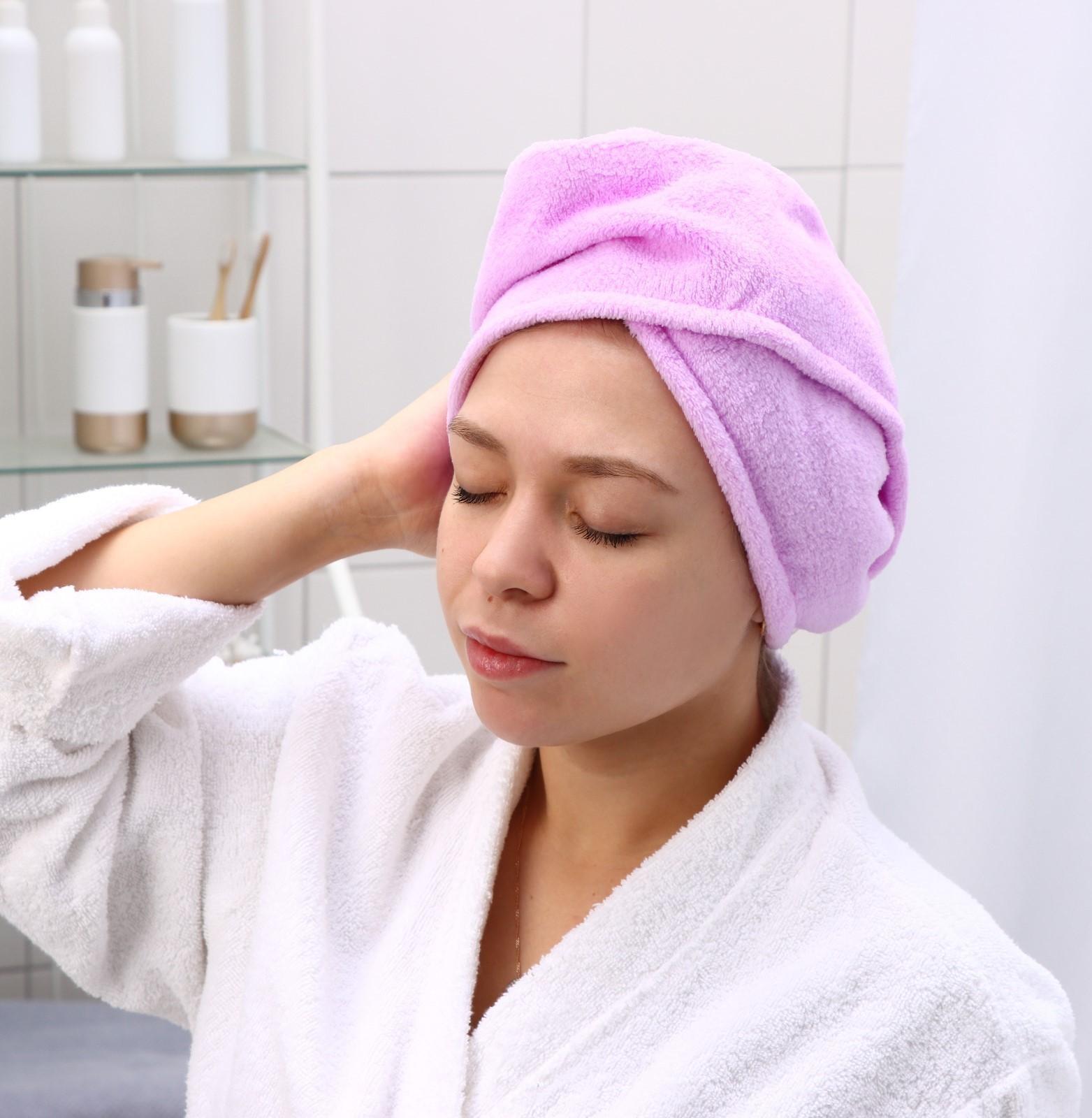 Чалма для сушки волос с пуговкой, микрофибра, цвет МИКС