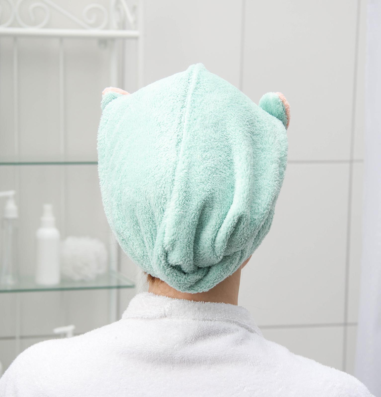 Чалма для сушки волос «Ушки», с пуговкой, микрофибра, цвет МИКС