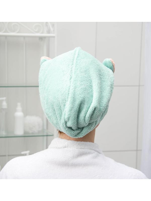 Чалма для сушки волос «Ушки», с пуговкой, микрофибра, цвет МИКС