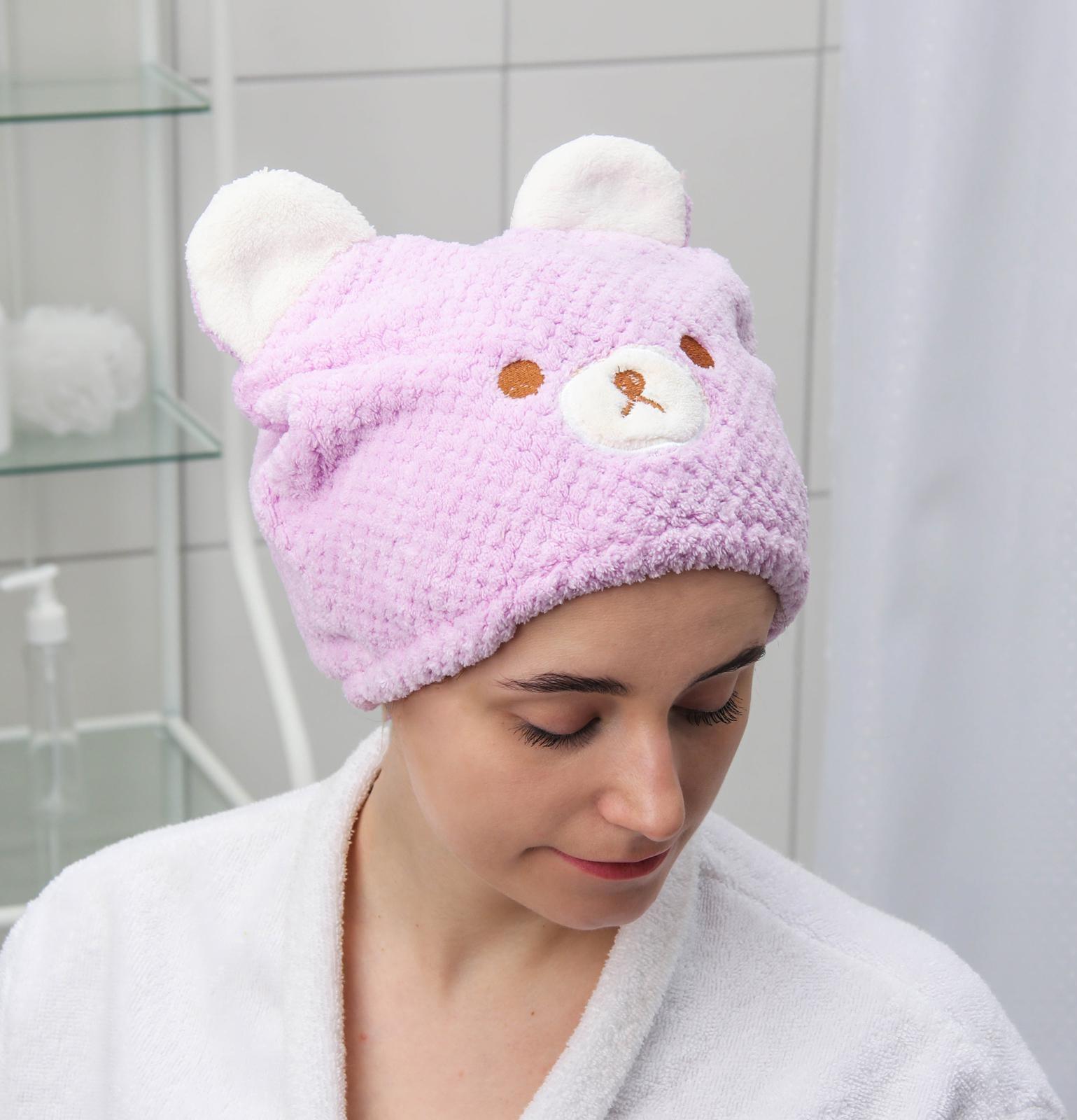 Чалма для сушки волос «Медвежонок», микрофибра, цвет МИКС