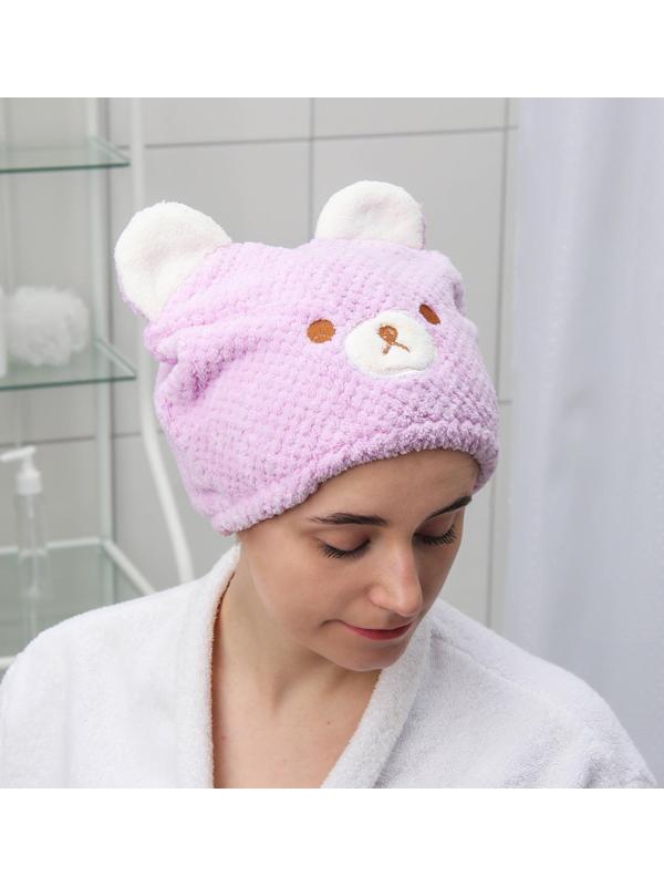 Чалма для сушки волос «Медвежонок», микрофибра, цвет МИКС