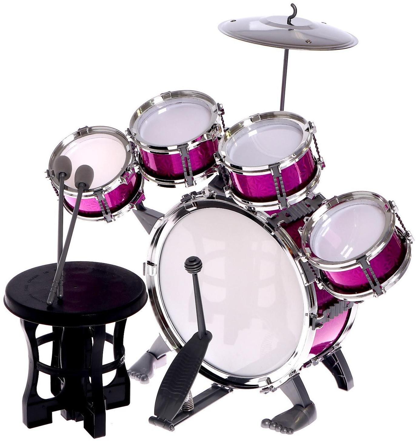 Барабанная установка «Басист», 5 барабанов, тарелка, палочки, стульчик, педаль, МИКС
