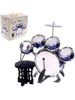 Барабанная установка «Басист», 5 барабанов, тарелка, палочки, стульчик, педаль, МИКС