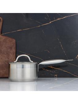 Сотейник, 1,3 л, d=14 см, h=8,5 см, металлическая крышка, тройное дно, индукция, цвет серебряный