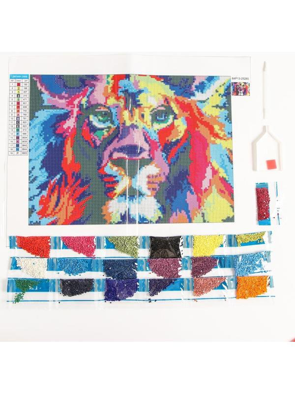 Алмазная мозаика с полным заполнением на холсте «Лев» 30х40 см