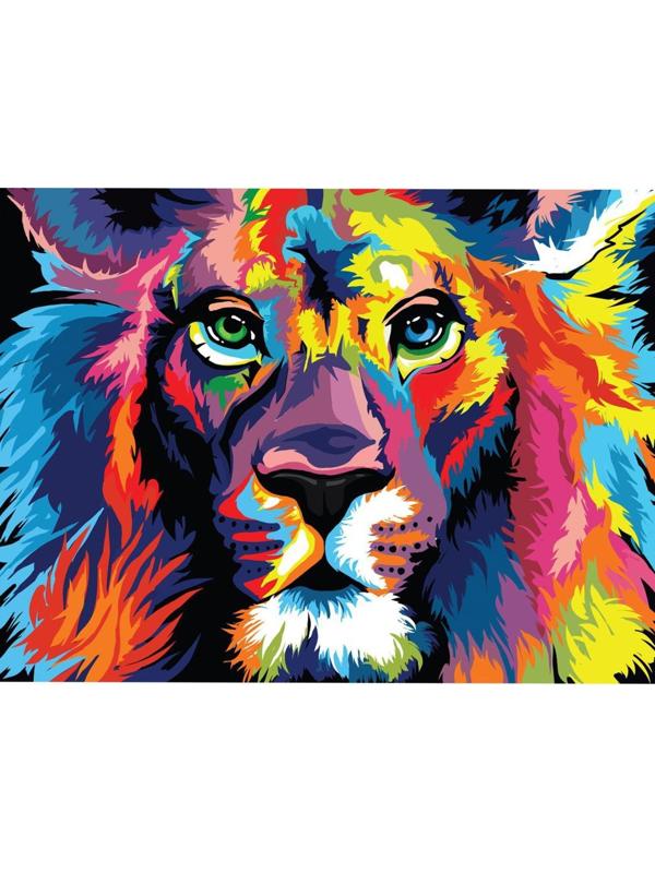 Алмазная мозаика с полным заполнением на холсте «Лев» 30х40 см