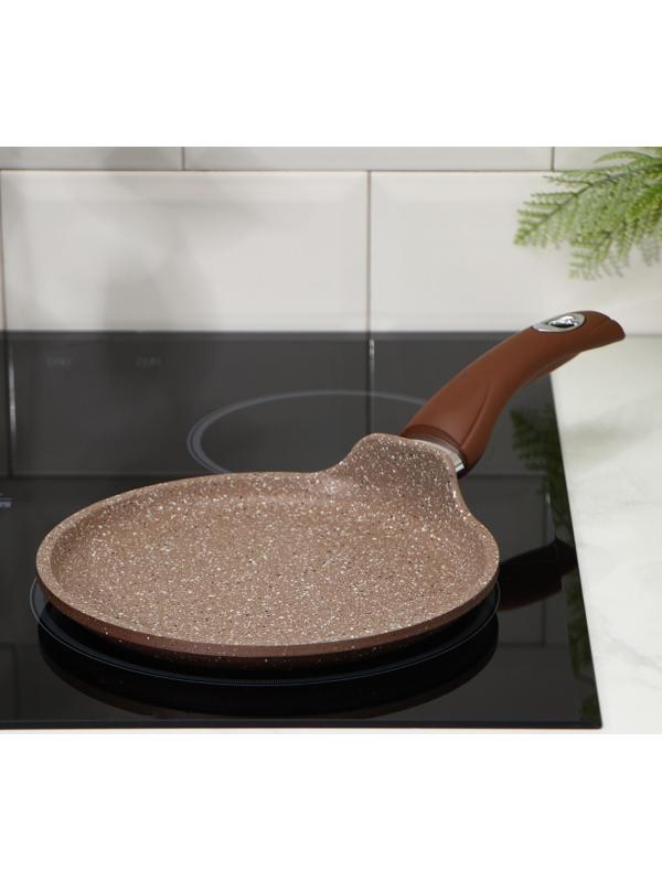 Сковорода блинная Гранит brown, d=20 см, пластиковая ручка, антипригарное покрытие, цвет коричневый