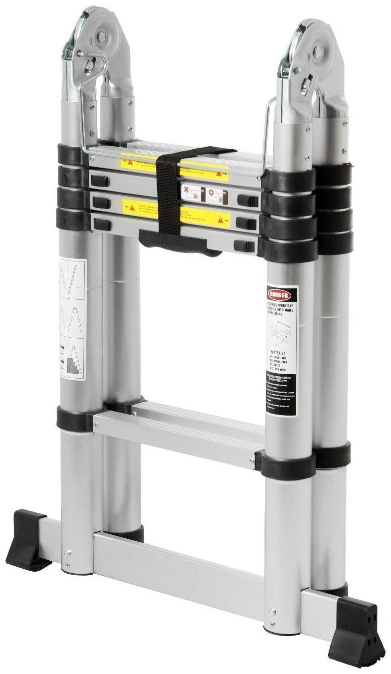 Стремянка-лестница телескопическая ТУНДРА, раскладная, алюминиевая, 1.6 х 1.6 м