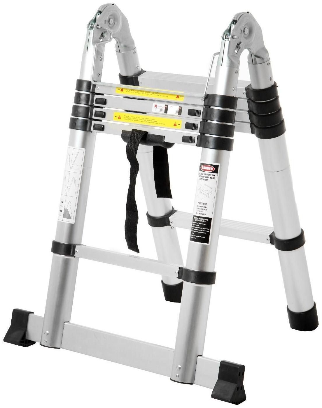 Стремянка-лестница телескопическая ТУНДРА, раскладная, алюминиевая, 1.6 х 1.6 м