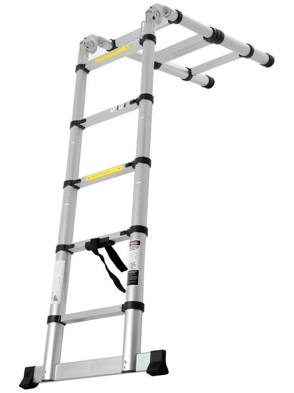 Стремянка-лестница телескопическая ТУНДРА, раскладная, алюминиевая, 1.6 х 1.6 м