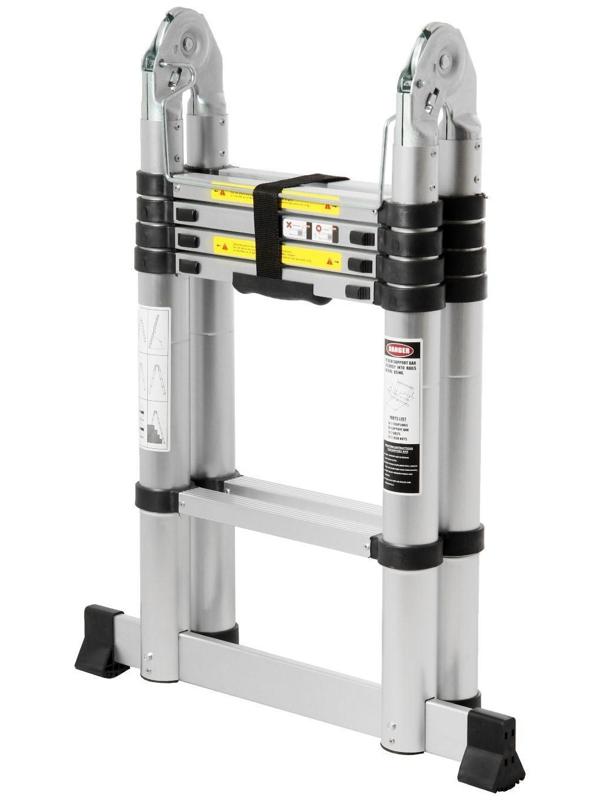 Стремянка-лестница телескопическая ТУНДРА, раскладная, алюминиевая, 1.6 х 1.6 м