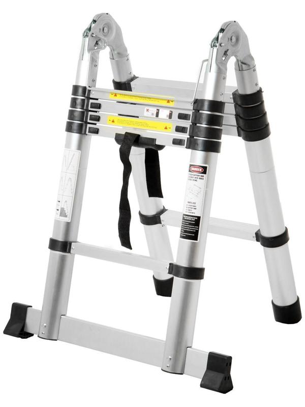 Стремянка-лестница телескопическая ТУНДРА, раскладная, алюминиевая, 1.6 х 1.6 м