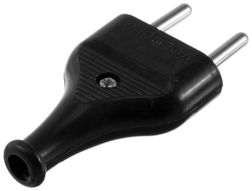 Вилка прямая, 10А, без з/к, 220 В, черная, розничная упаковка