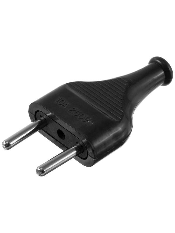 Вилка прямая, 10А, без з/к, 220 В, черная, розничная упаковка