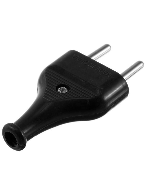 Вилка прямая, 10А, без з/к, 220 В, черная, розничная упаковка