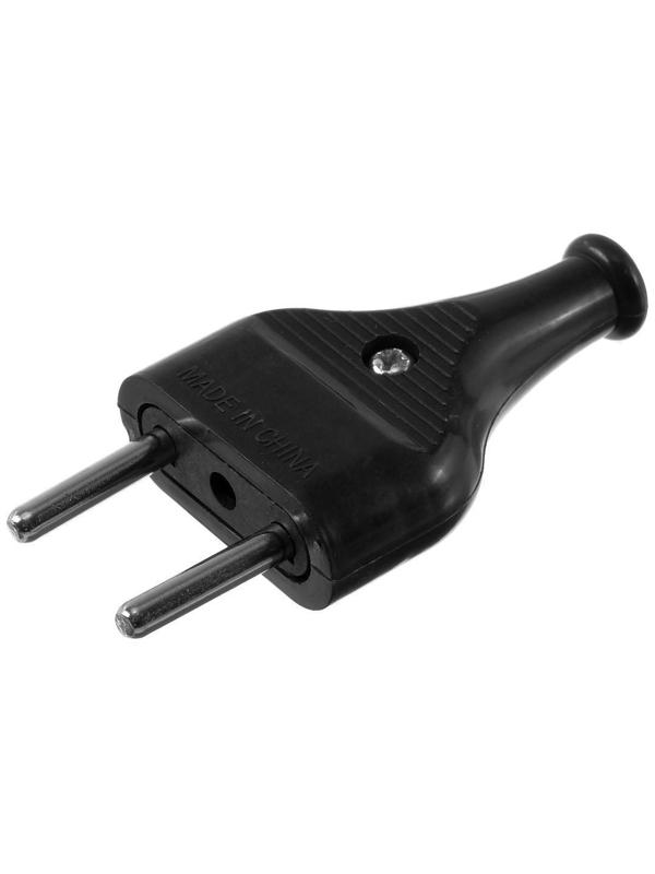 Вилка прямая, 10А, без з/к, 220 В, черная, розничная упаковка