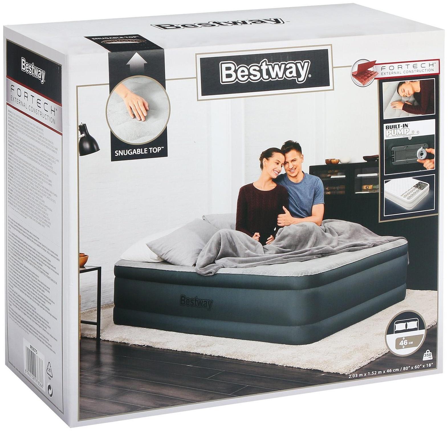 Кровать надувная Fortech, 203 x 152 x 46 см, со встроенным электронасосом, 69075 Bestway