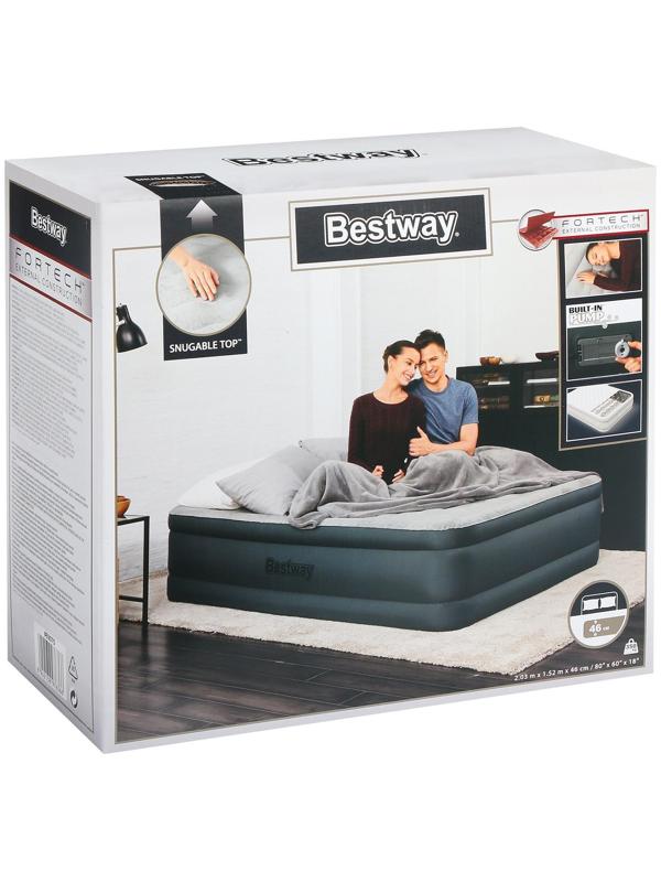 Кровать надувная Fortech, 203 x 152 x 46 см, со встроенным электронасосом, 69075 Bestway