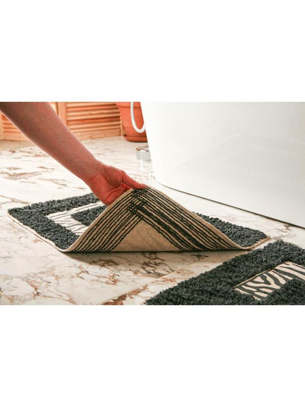 Набор ковриков для ванны и туалета Доляна «Зебра», 2 шт: 40×40, 40×60 см, 900 г/м2, 100% хлопок