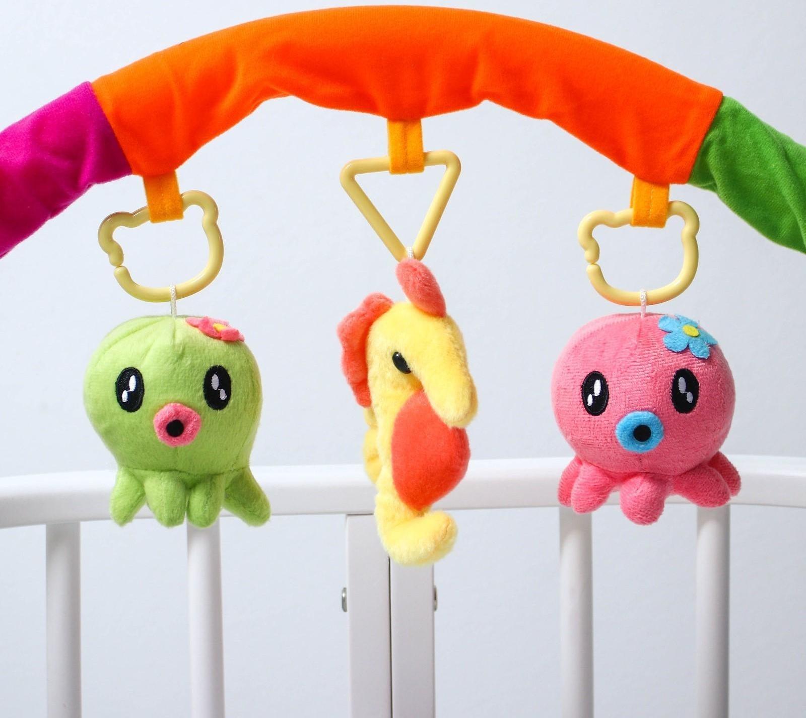 Дуга игровая мягкая на коляску/кроватку «Осьминожки», 3 игрушки, МИКС, р-р 24-84