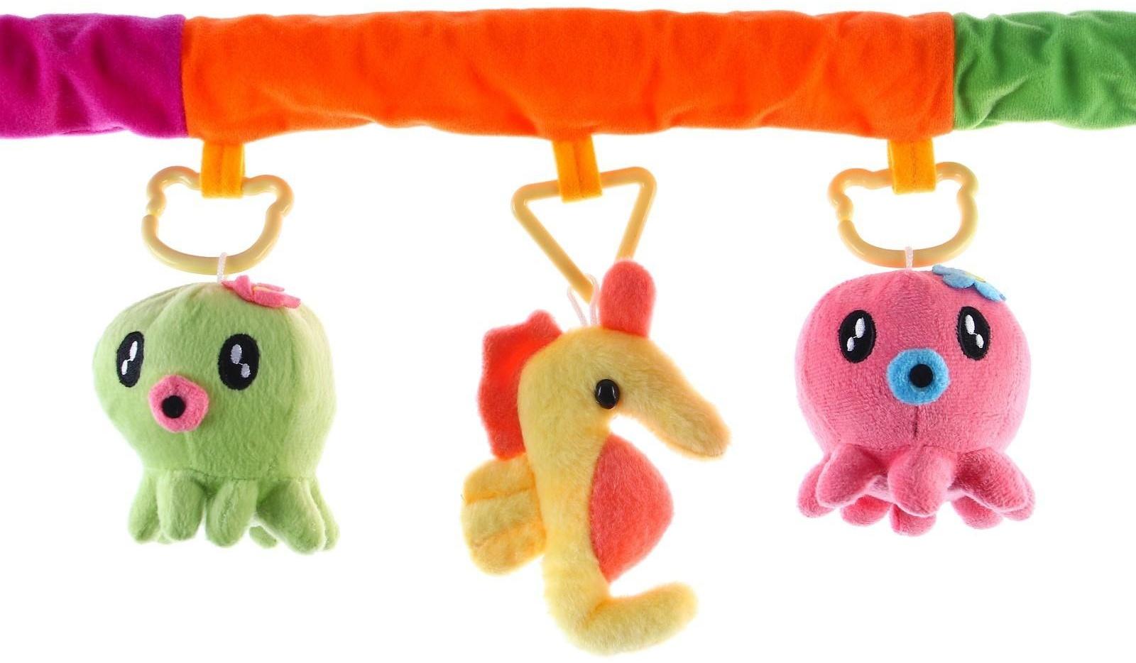 Дуга игровая мягкая на коляску/кроватку «Осьминожки», 3 игрушки, МИКС, р-р 24-84