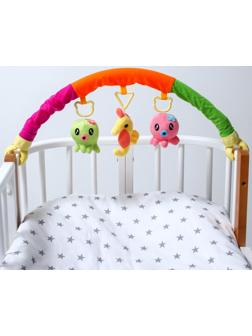 Дуга игровая мягкая на коляску/кроватку «Осьминожки», 3 игрушки, МИКС, р-р 24-84