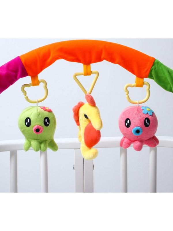 Дуга игровая мягкая на коляску/кроватку «Осьминожки», 3 игрушки, МИКС, р-р 24-84