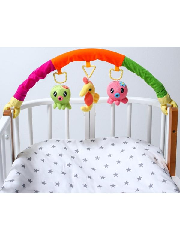 Дуга игровая мягкая на коляску/кроватку «Осьминожки», 3 игрушки, МИКС, р-р 24-84