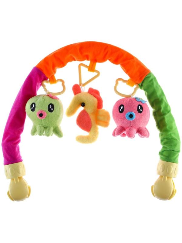 Дуга игровая мягкая на коляску/кроватку «Осьминожки», 3 игрушки, МИКС, р-р 24-84