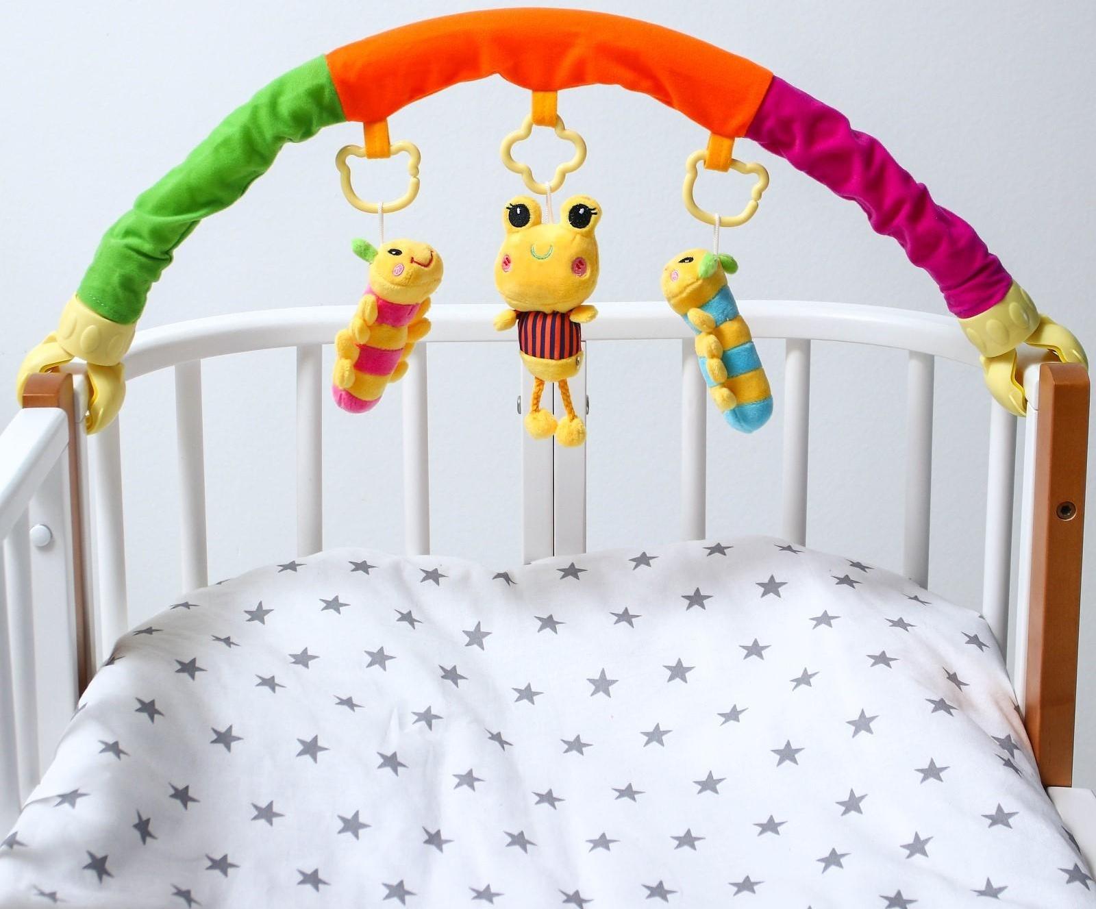 Дуга игровая мягкая на коляску/кроватку «Гусенички», 3 игрушки, МИКС, р-р 24-84