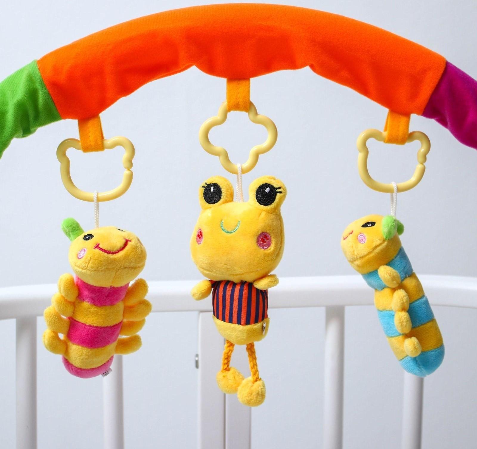 Дуга игровая мягкая на коляску/кроватку «Гусенички», 3 игрушки, МИКС, р-р 24-84