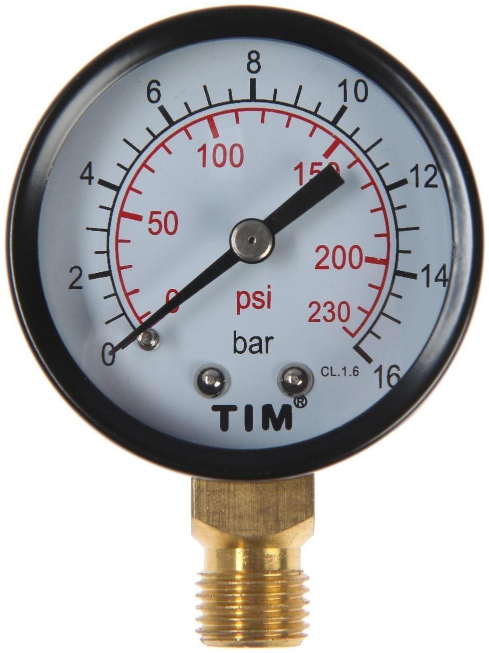 Манометр TIM Y-50-16, радиальный, Дк 50 мм, 1,6 МПа, наружная резьба 1/4