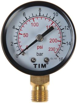 Манометр TIM Y-50-16, радиальный, Дк 50 мм, 1,6 МПа, наружная резьба 1/4