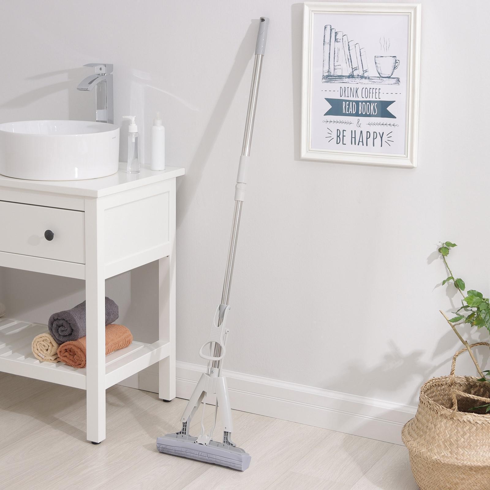 Швабра для мытья пола со складным отжимом Доляна, насадка ПВА 28×6 см, телескопическая стальная ручка 105-135 см