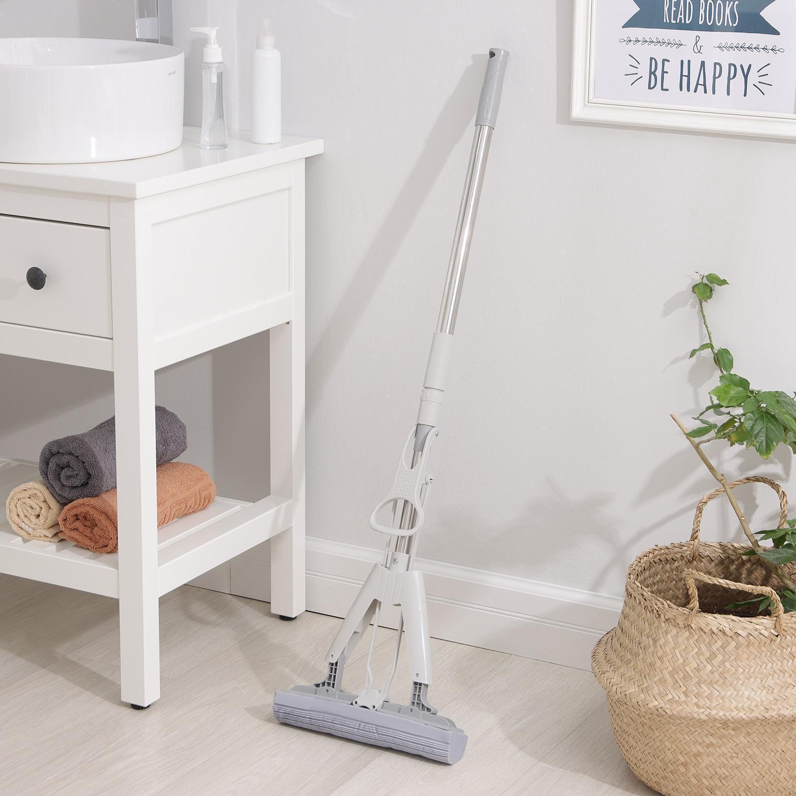 Швабра для мытья пола со складным отжимом Доляна, насадка ПВА 28×6 см, телескопическая стальная ручка 105-135 см