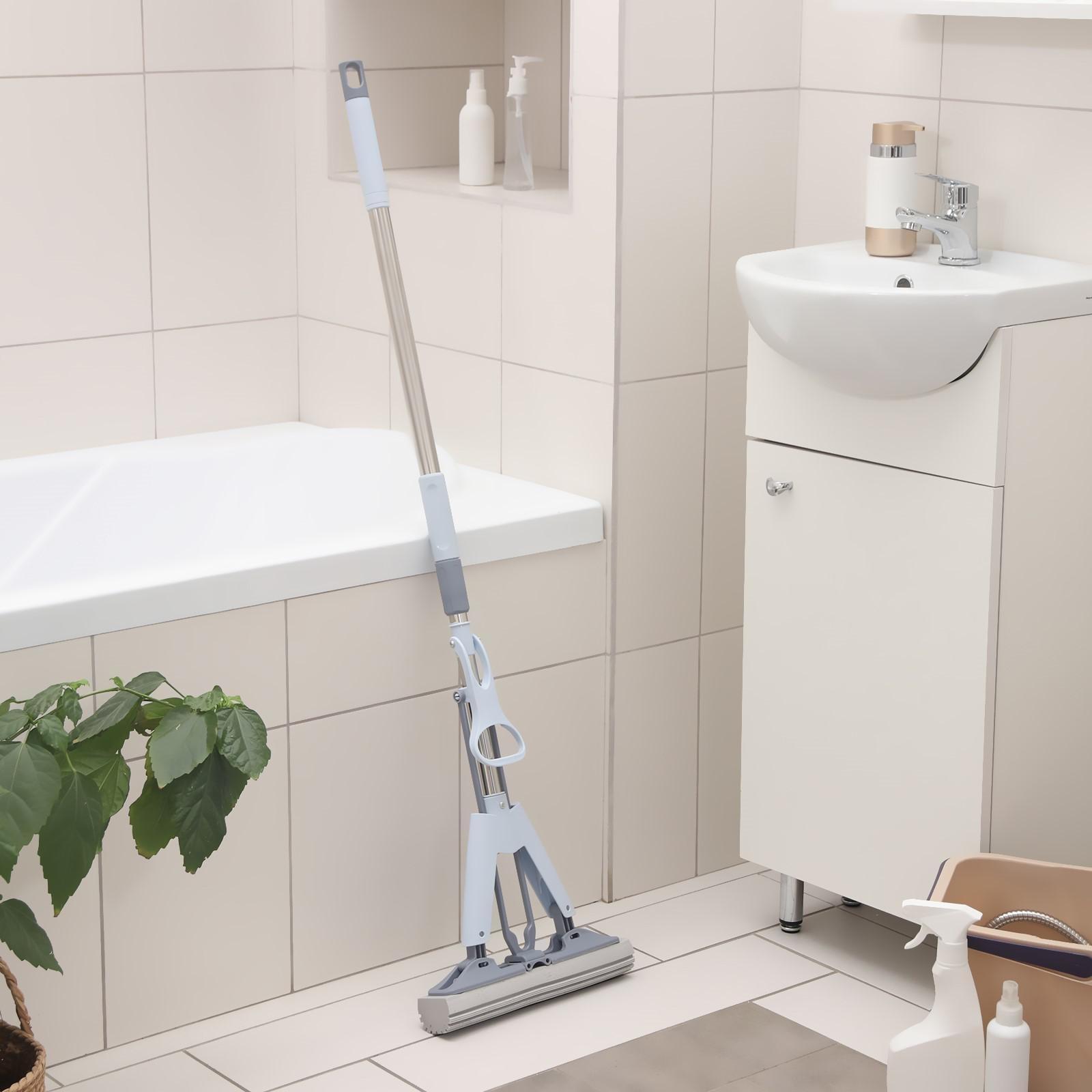 Швабра для мытья пола со складным отжимом Доляна, насадка ПВА 28×6 см, телескопическая стальная ручка 105-135 см