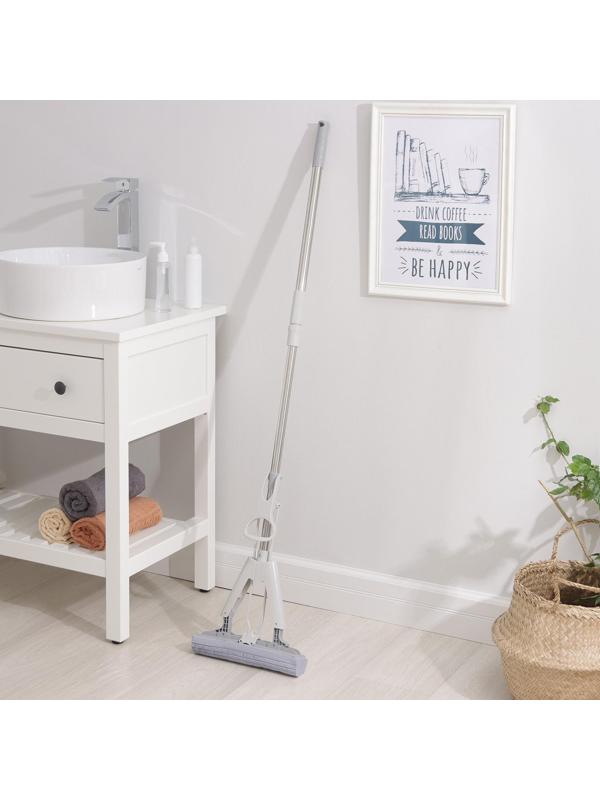 Швабра для мытья пола со складным отжимом Доляна, насадка ПВА 28×6 см, телескопическая стальная ручка 105-135 см