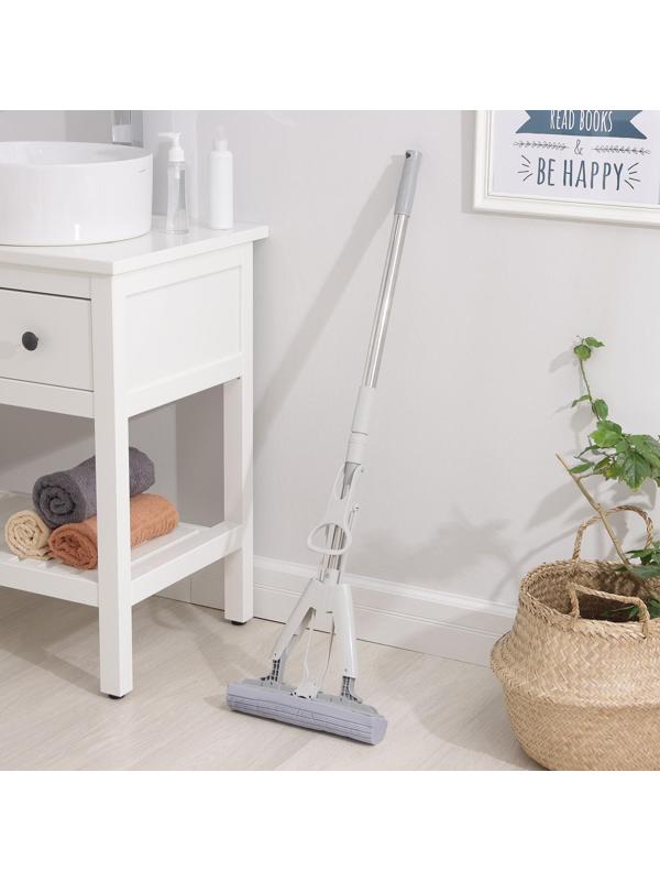 Швабра для мытья пола со складным отжимом Доляна, насадка ПВА 28×6 см, телескопическая стальная ручка 105-135 см