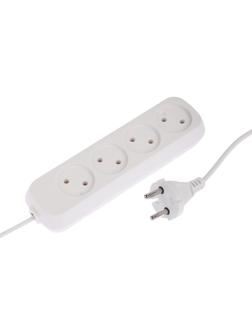 Удлинитель 4 розетки, 5 м, 10 А, 2200 Вт, ПВС 2х0.75 мм2, без з/к, белый