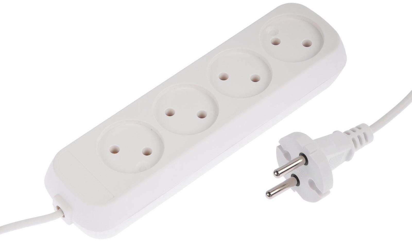 Удлинитель 4 розетки, 10 м, 10 А, 2200 Вт, ПВС 2х0.75 мм2, без з/к, белый