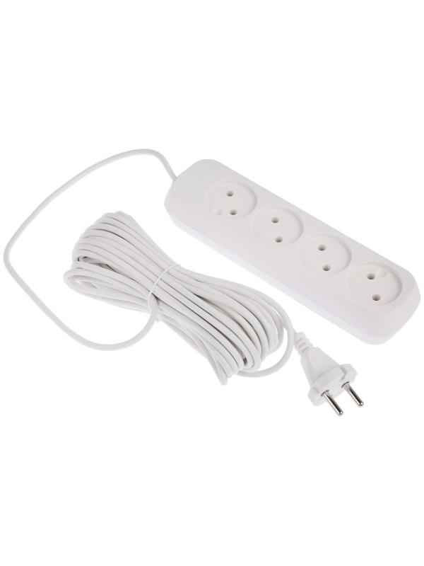 Удлинитель 4 розетки, 10 м, 10 А, 2200 Вт, ПВС 2х0.75 мм2, без з/к, белый