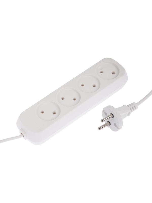 Удлинитель 4 розетки, 10 м, 10 А, 2200 Вт, ПВС 2х0.75 мм2, без з/к, белый